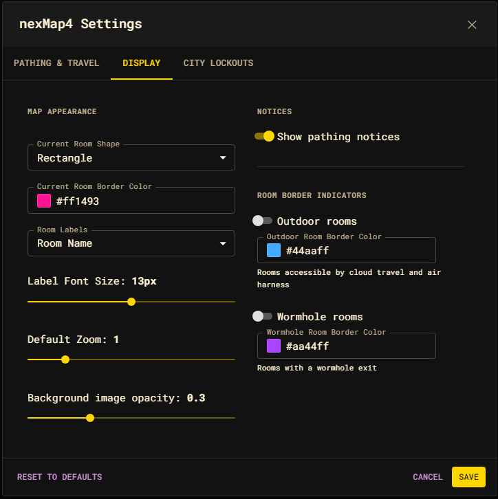 The nexMap4 Display tab