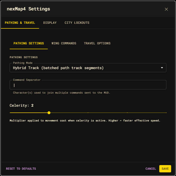 The Pathing &amp; Travel Settings sub-tab