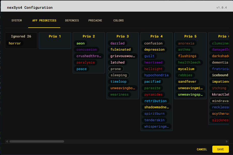 The nexSys4 Aff Priorities configuration tab