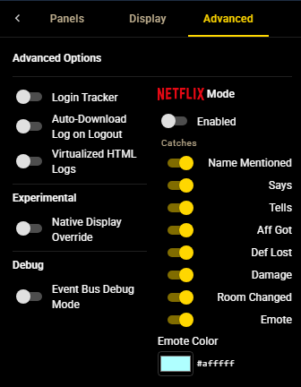 Advanced Tab Options