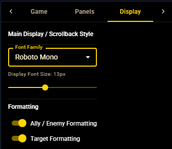 Display Tab Options