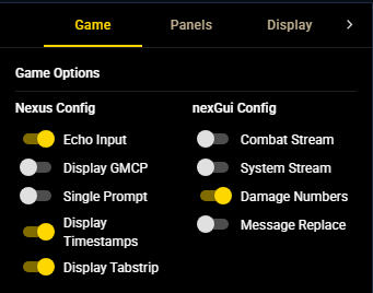Game Tab Options